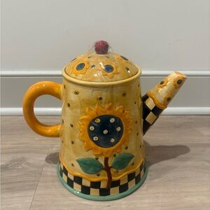 Sakura Sunflower Ceramic Teapot with Yellow and Black Accents